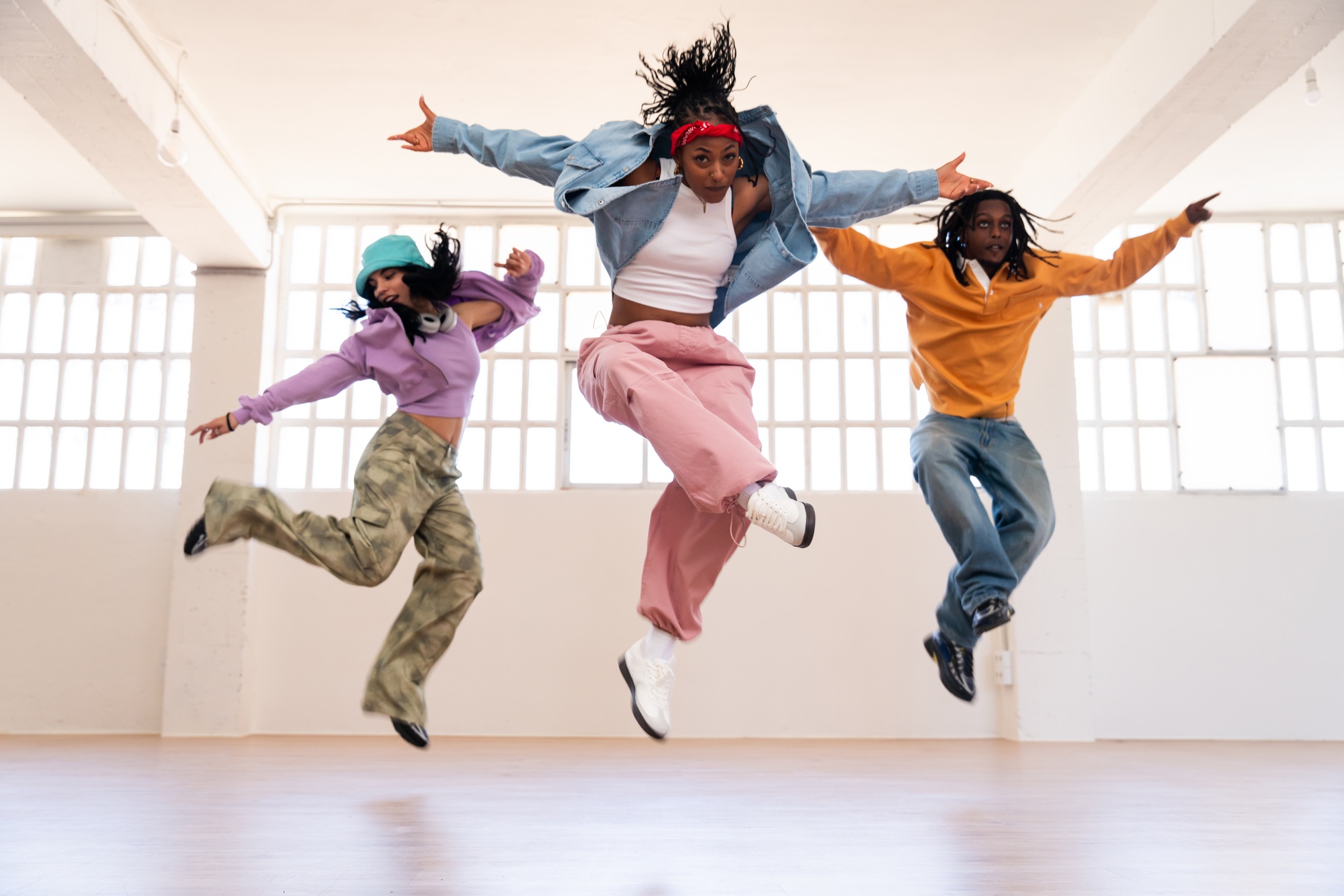 Young group of multiethnic hip-hop dancers dancing